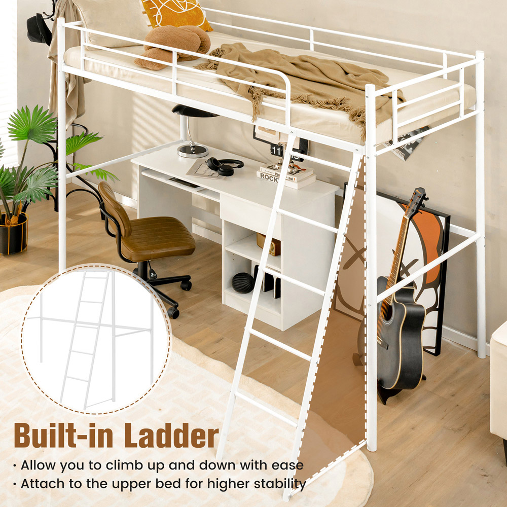 Costway Single White Metal High Sleeper with Ladder Image 7