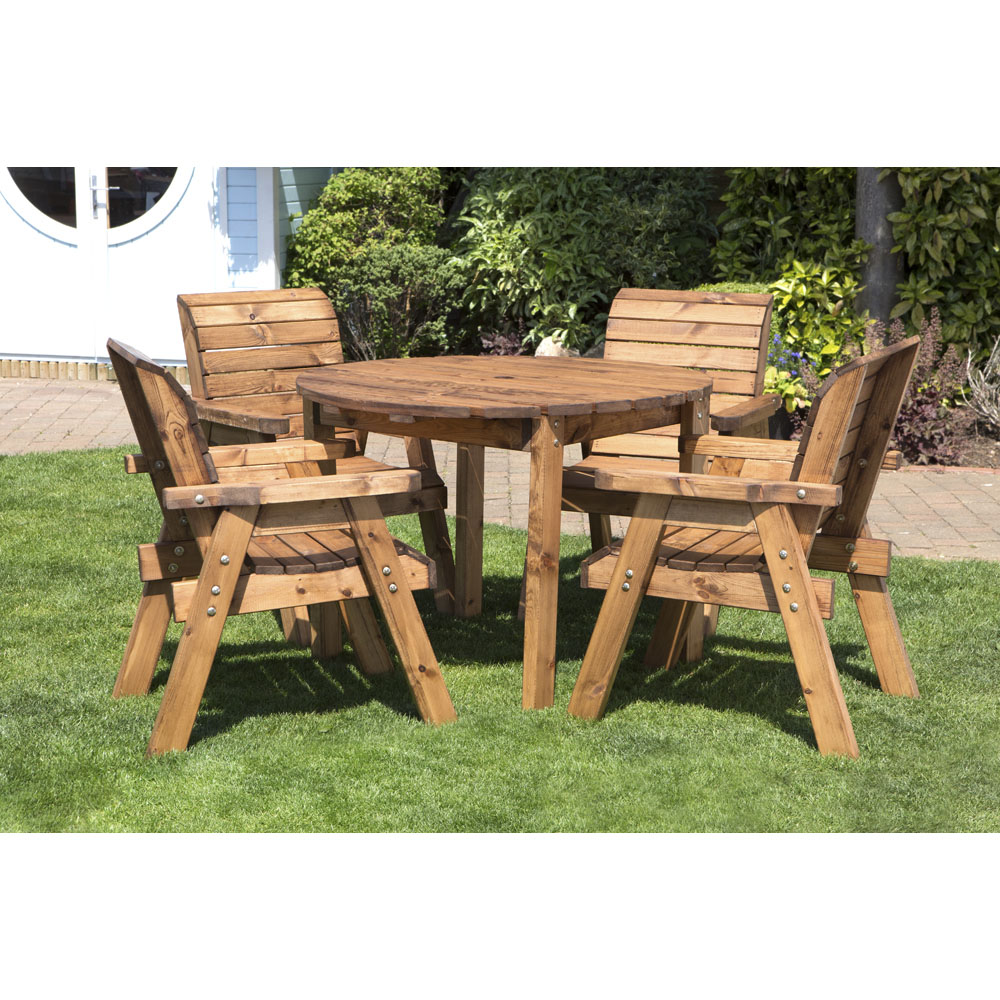 Charles Taylor Solid Wood 4 Seater Round Outdoor Dining Set with Green Cushions Image 9