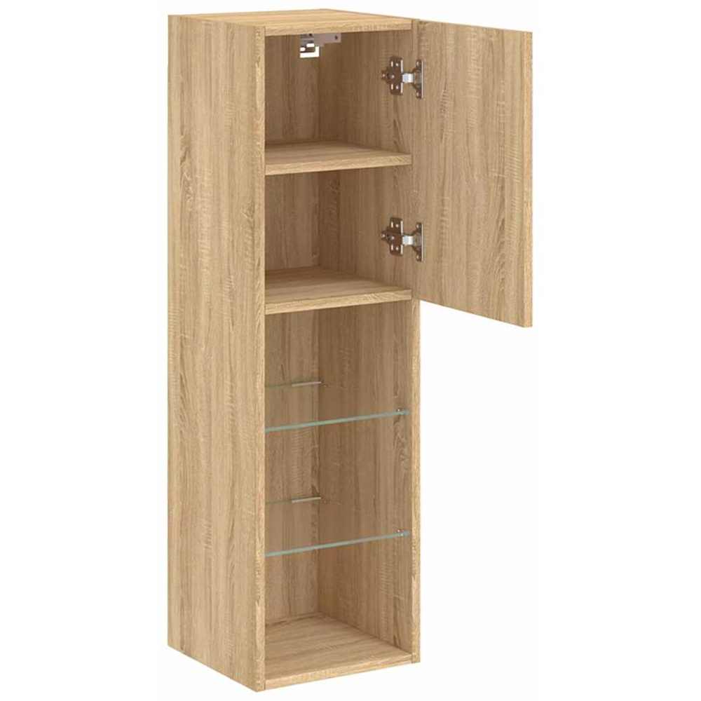 vidaXL Single Door 3 Shelf Sonoma Oak Wooden TV Cabinet with LED Set of 2 Image 8