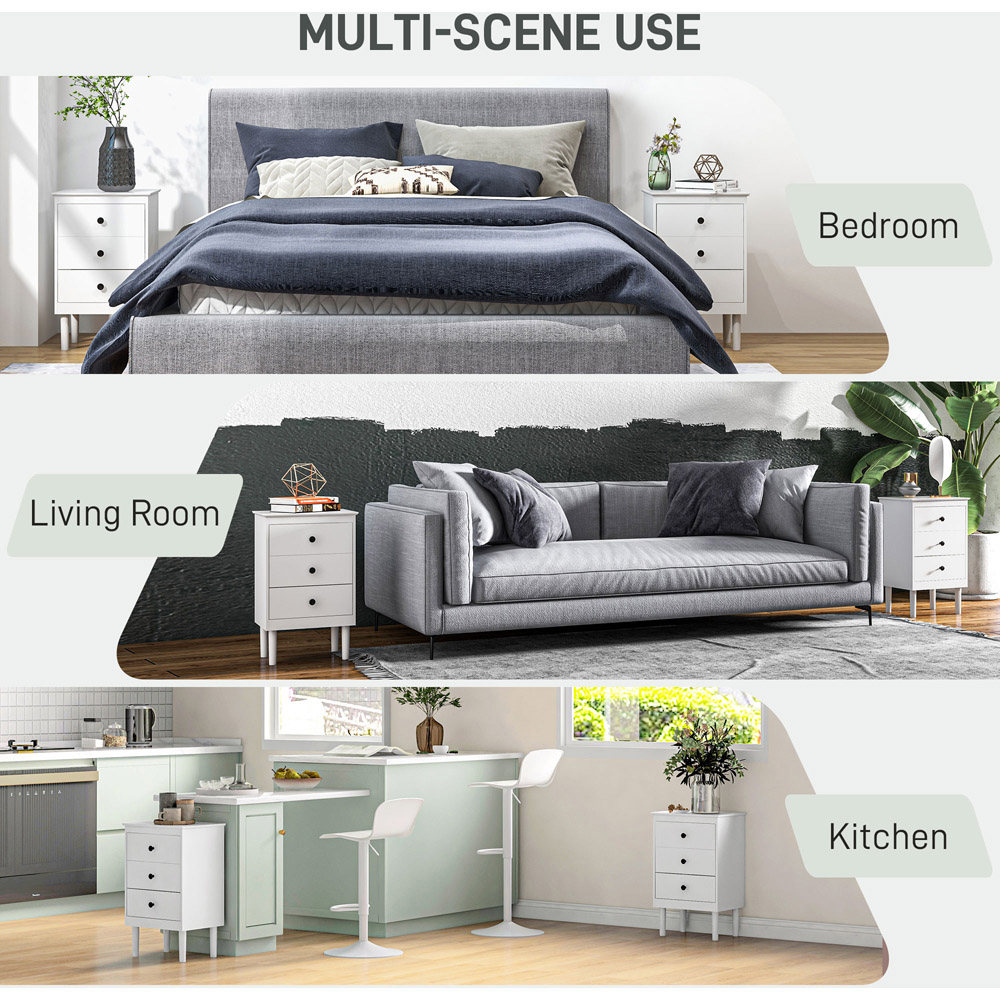 Portland 3 Drawer White Bedside Table Set of 2 Image 8