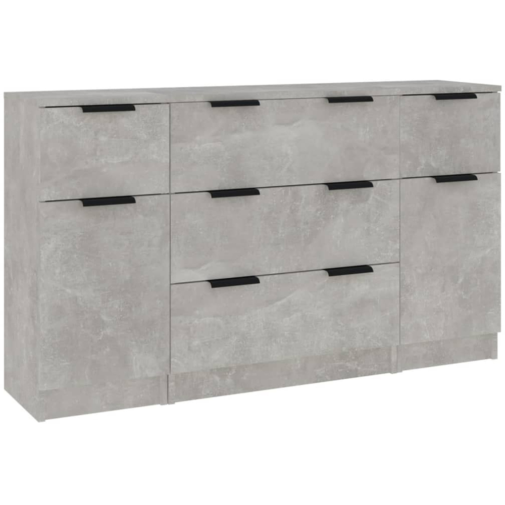 vidaXL 2 Door 5 Drawer Concrete Grey Wooden Sideboard 3 Piece Image 2