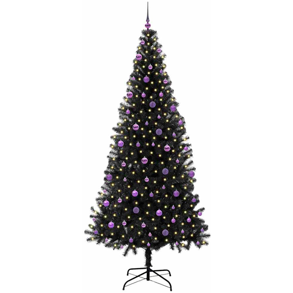vidaXL Pre-Lit Lilac Baubles Black Artificial Christmas Tree 8ft Image 1