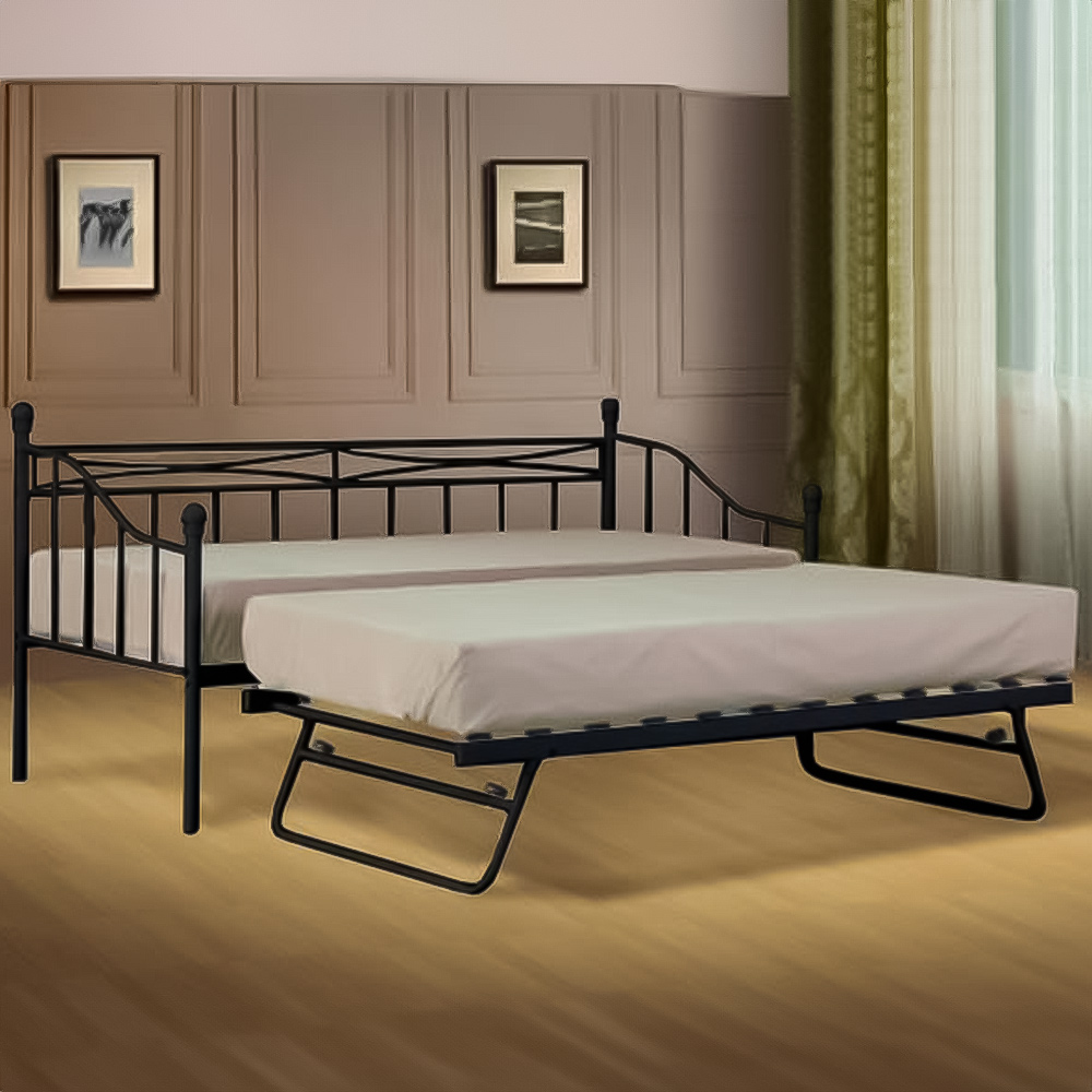 Brooklyn Single Sleeper Black Metal Day Bed with Trundle Image 1