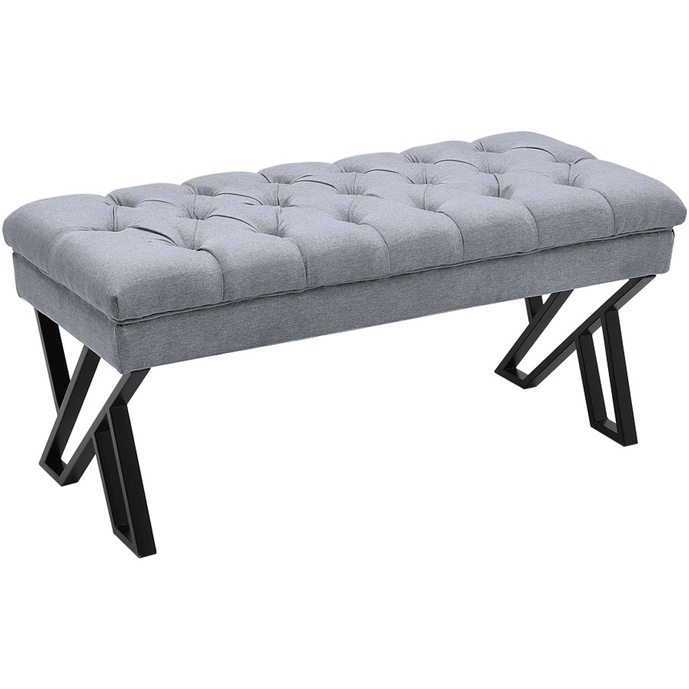 Living and Home Grey Mid Century Metal Upholstered Bench with Metal Legs Image 2