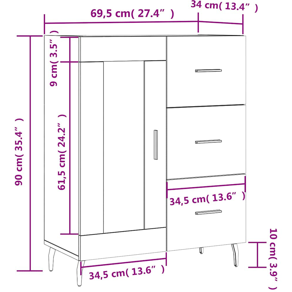 vidaXL Single Glass Door 3 Drawer High Gloss White Sideboard Image 6