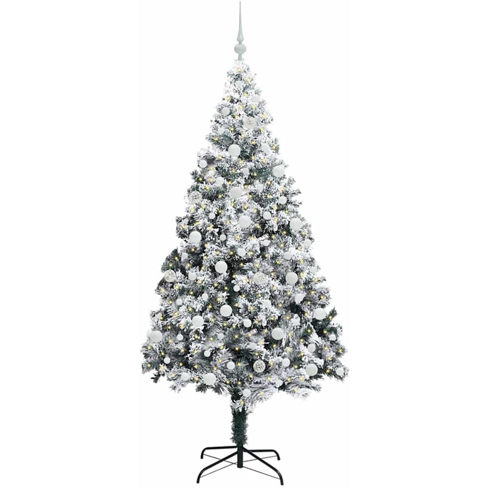 vidaXL Pre-Lit White Baubles White Artificial Christmas Tree 7ft Image 1