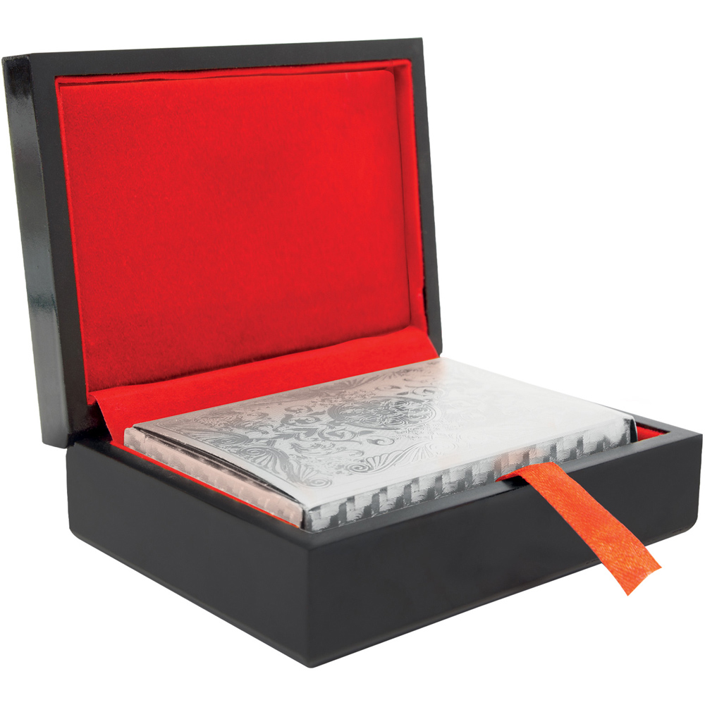 Global Gizmos Silver Plated Playing Cards with Wooden Box Image 1