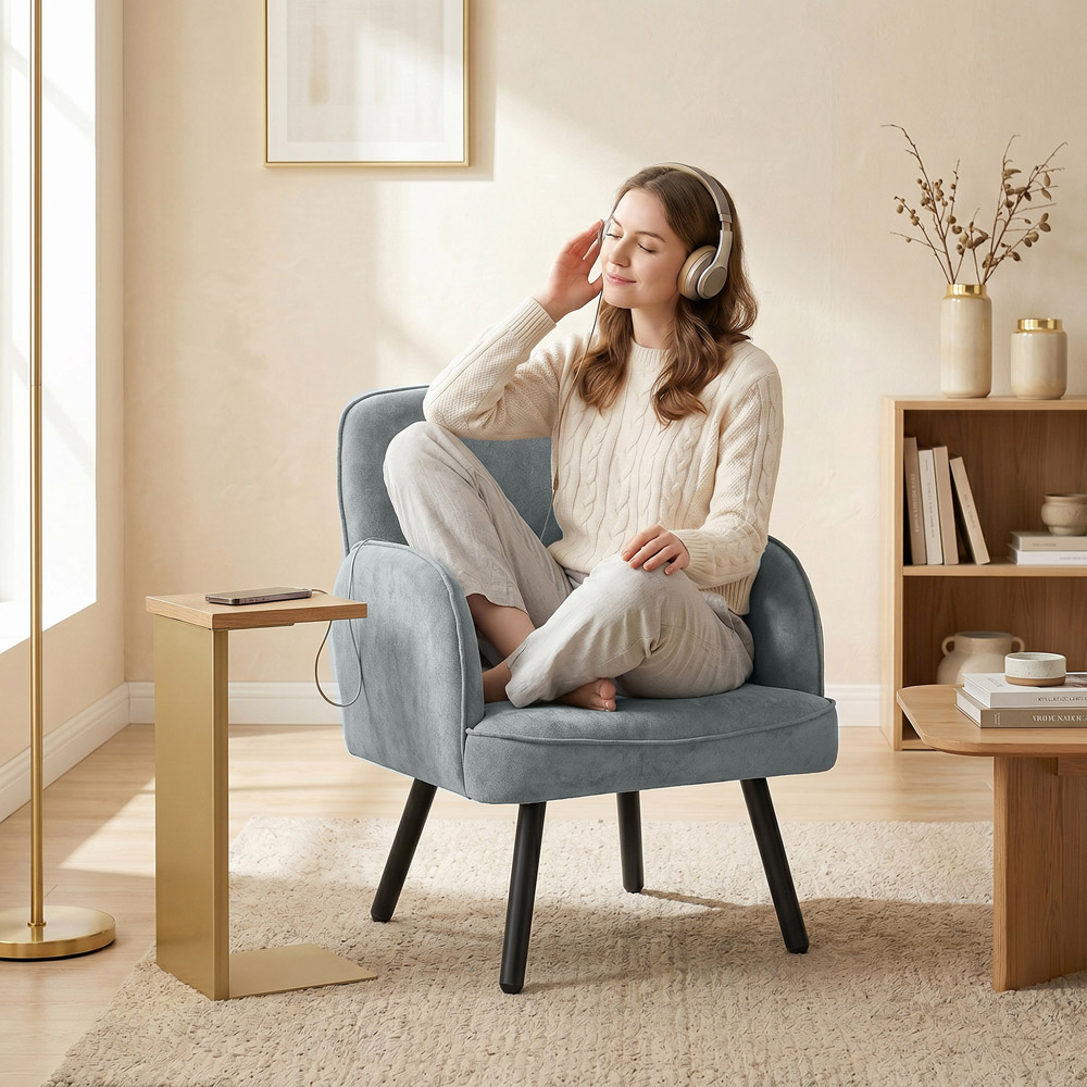 HOMCOM Grey Velvet Upholstered Spring Cushion Lounge Chair Image 4