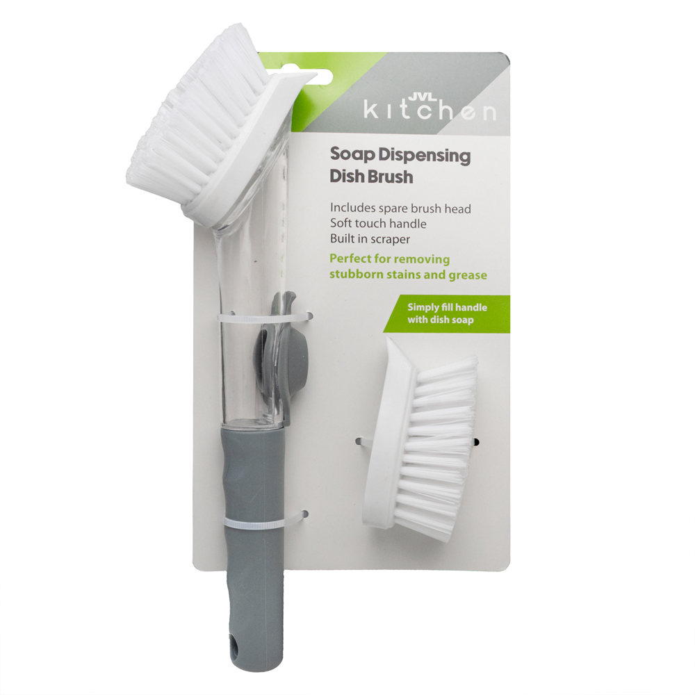 JVL Kitchen Grey Dish Drying Mat Soap Dispensing Brush Scrubbing Brush Bundle Image 4