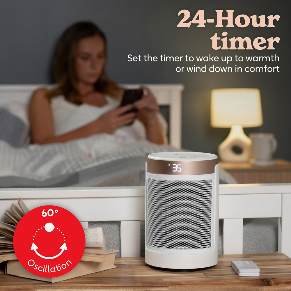 Russell Hobbs RHCH2002WCHAMP White and Champagne Round Oscillating Ceramic Heater 1500W Image 4