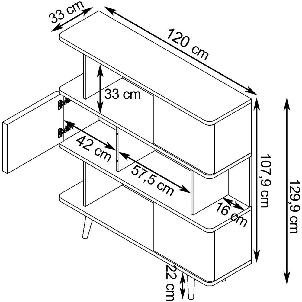 Loft24 Alandra 3 Door 3 Shelf Oak White Bookcase Image 7