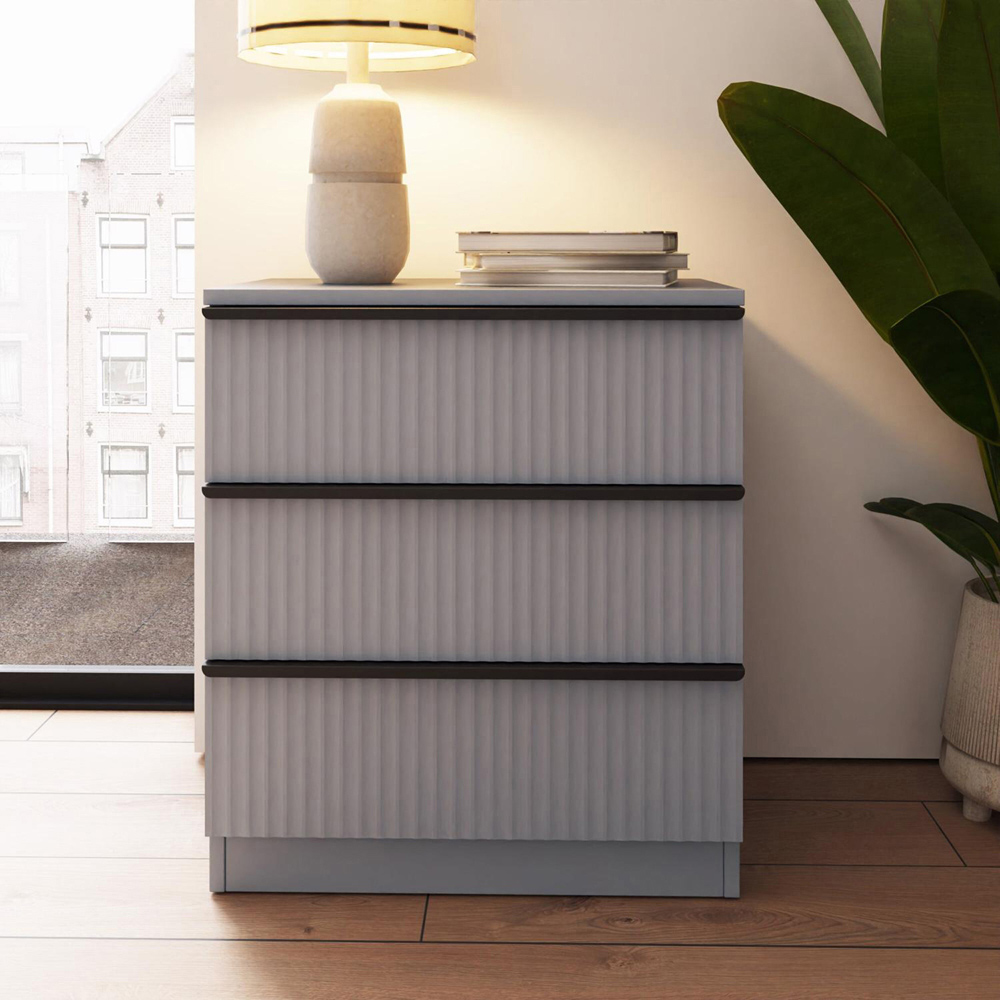 FWStyle Lania 3 Drawer Dark Grey Scalloped Ripple Effect Chest of Drawers Image 5
