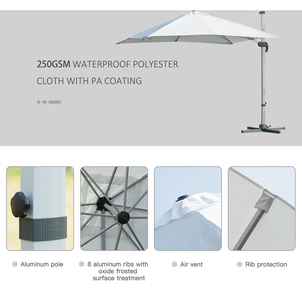 Outsunny White Cantilever Roma Parasol with Cross Base 3m Image 6