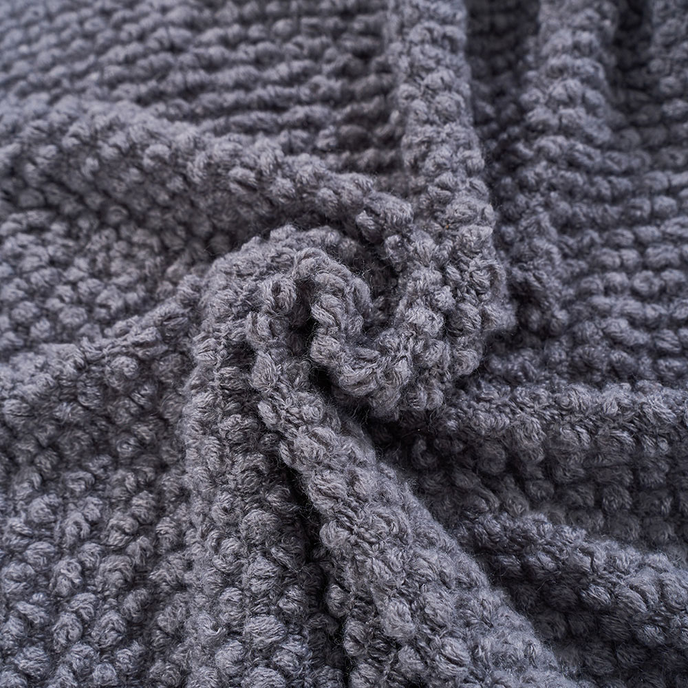 Living and Home Dark Grey Popcorn Knit Throw Blanket with Tassels 130 x 170cm Image 6