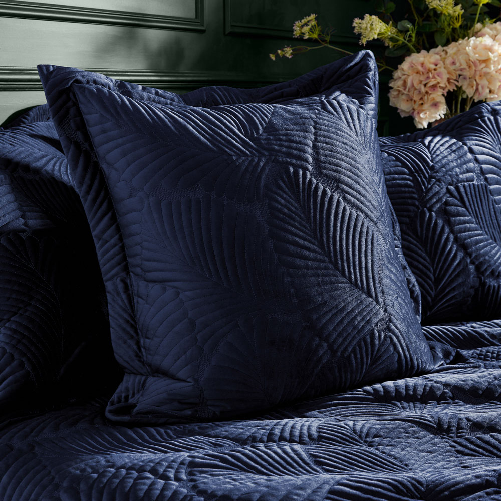Paoletti Palmeria Navy Quilted Velvet Cushion Image 2