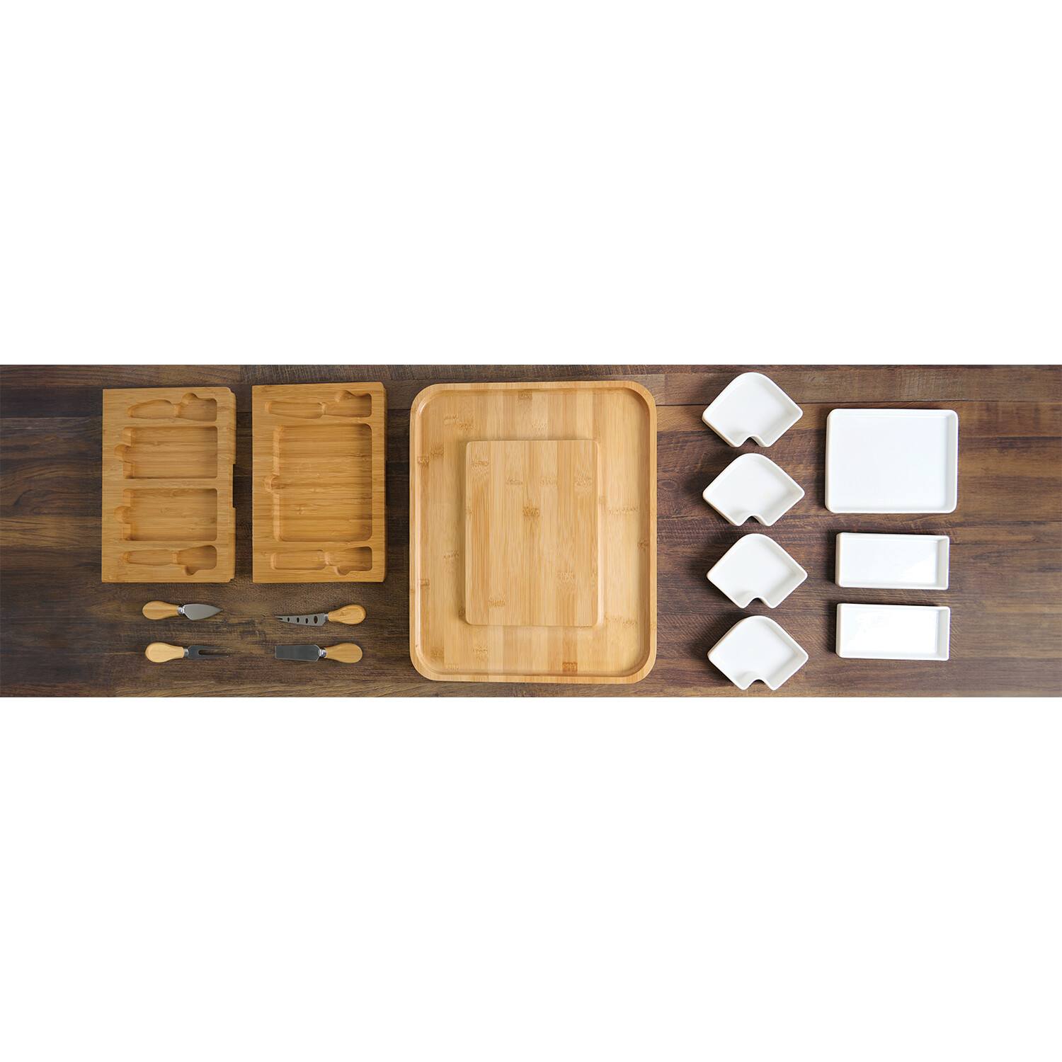 Kitchen Master 14 Piece Bamboo Cheese Board Set - Natural and White Image 5