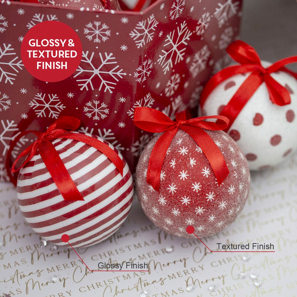 The Christmas Workshop Red and White Snowflake Bauble 14 Pack Image 6