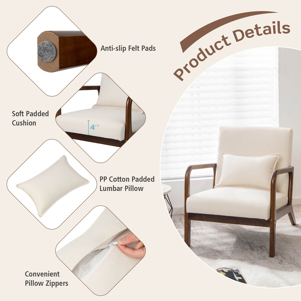 Costway Beige Accent Chair with Lumbar Pillow Image 7