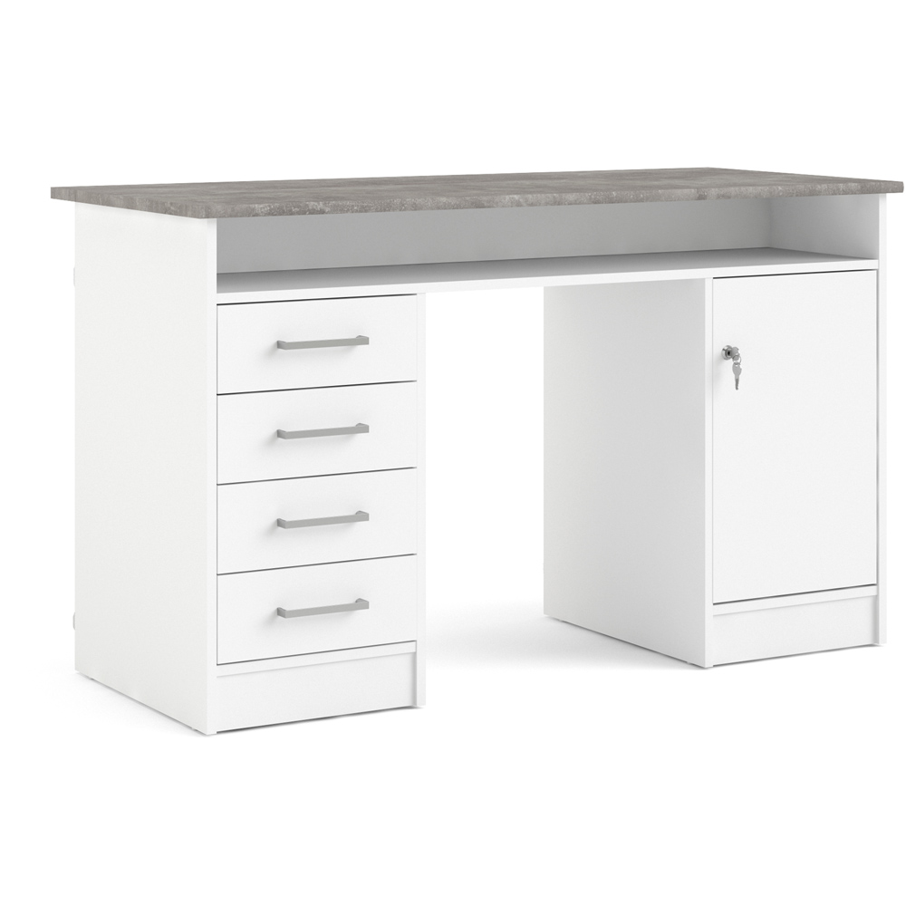 Florence Function Plus Single Door 4 Drawer Desk White and Grey Image 2