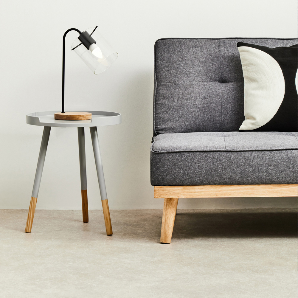 Premier Housewares Viborg Grey and Natural Wooden Small Round Side Table Image 3