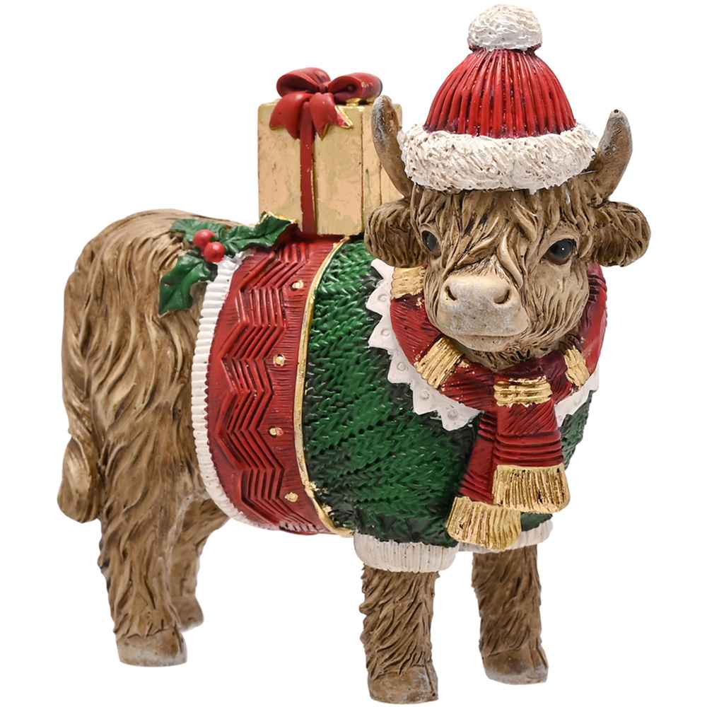 The Seasonal Gift Co. Standing Highland Cow Christmas Figurine Image 2