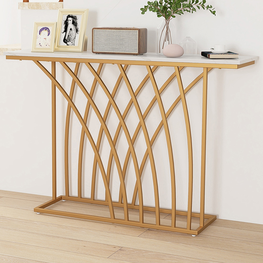 Costway White Faux Marble Console Table Image 1