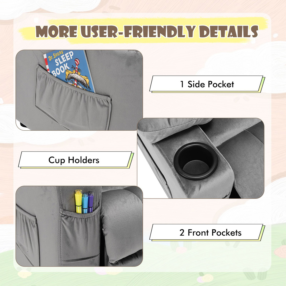 Costway Grey Kids Adjustable Lounge Recliner Chair Image 8