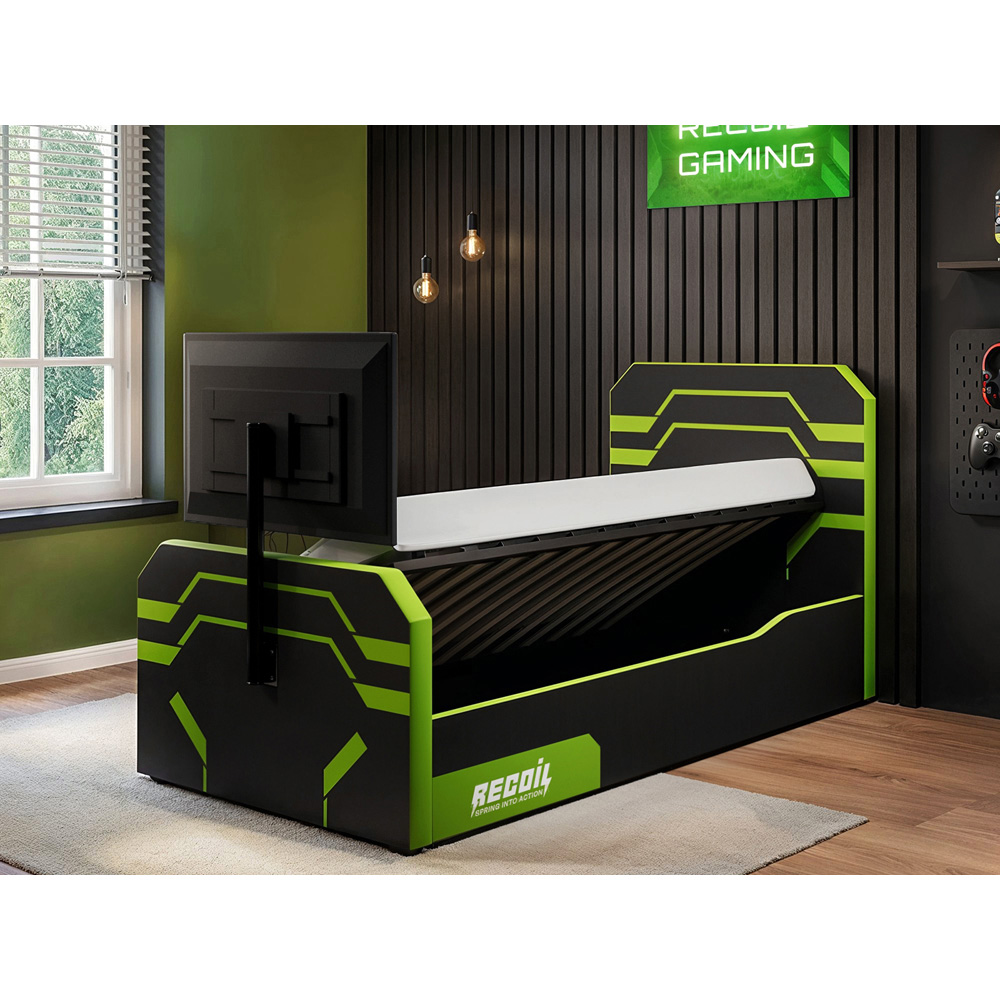Recoil Alister Single Black and Green Side Lift Ottoman Bed with TV Support Image 5