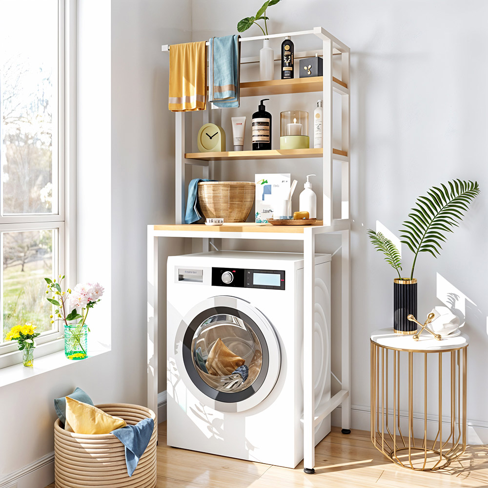 Living and Home 3 Shelf White Over Washing Machine Storage Shelf with Towel Bar Image 8