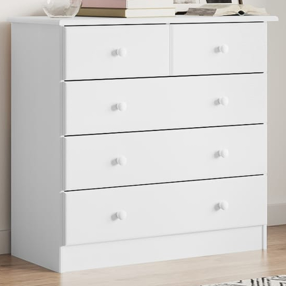 vidaXL Alta 5 Drawer White Solid Pine Wood Chest of Drawers Image 1
