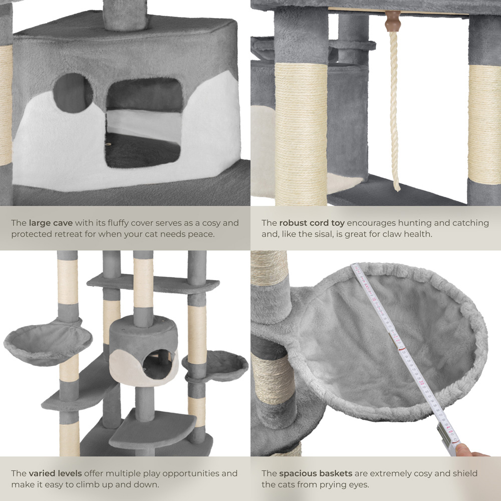 tectake Nelly Grey and White Cat Tree with Scratching Posts 204cm Image 5