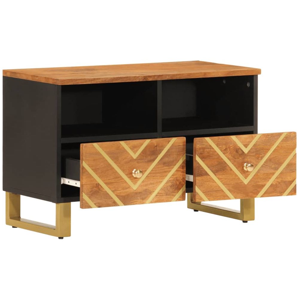 vidaXL 2 Drawer 2 Open Self Brown and Black Solid Wood Mango TV Cabinet Image 3