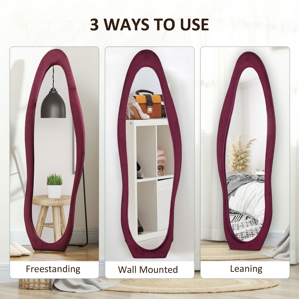 Portland Wine Red Velvet Frame Irregular Full Length Mirror 160 x 50cm Image 6