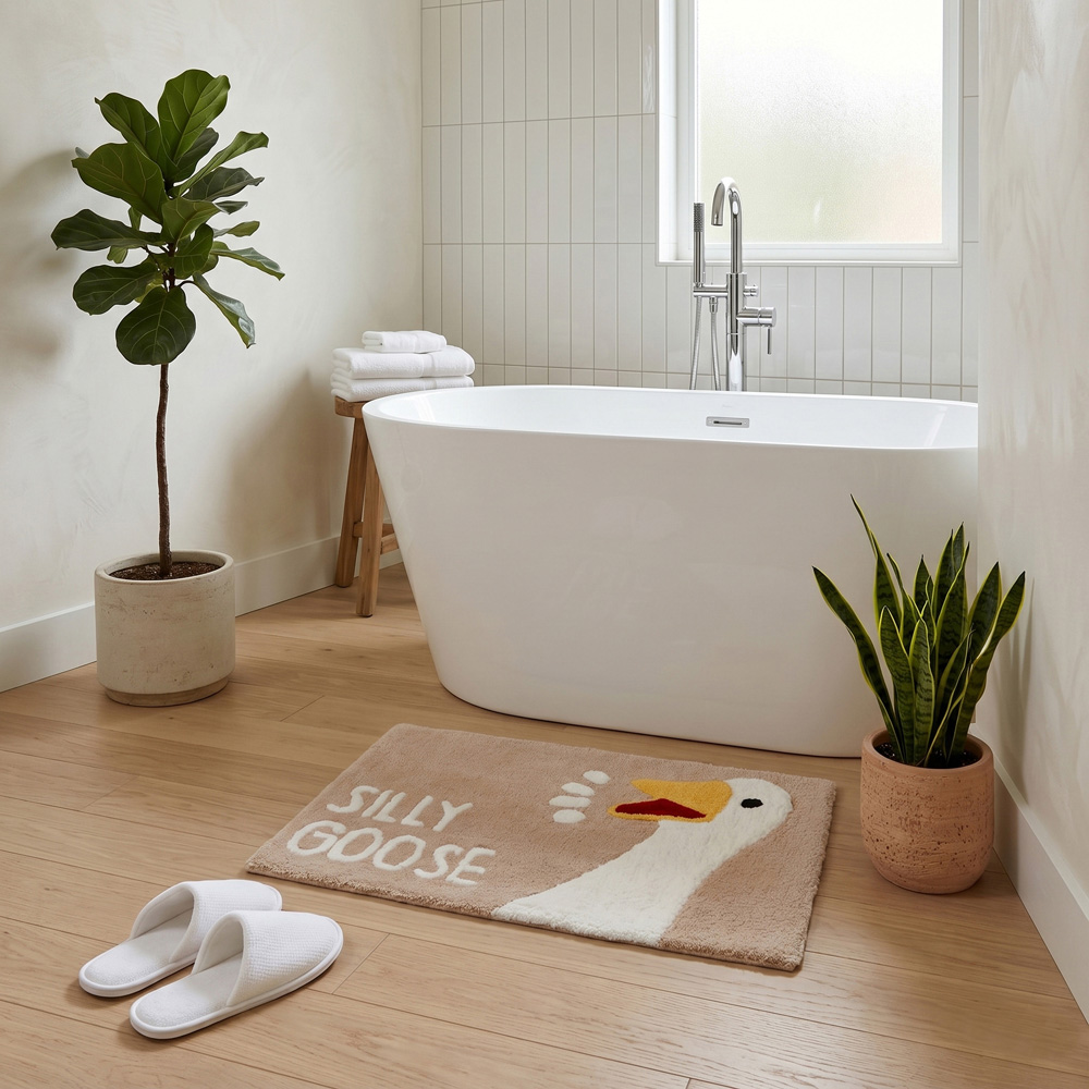 Allure Bath Fashions Beige Silly Goose Slogan Non-Slip Bath Mat 50 x 80cm Image 2