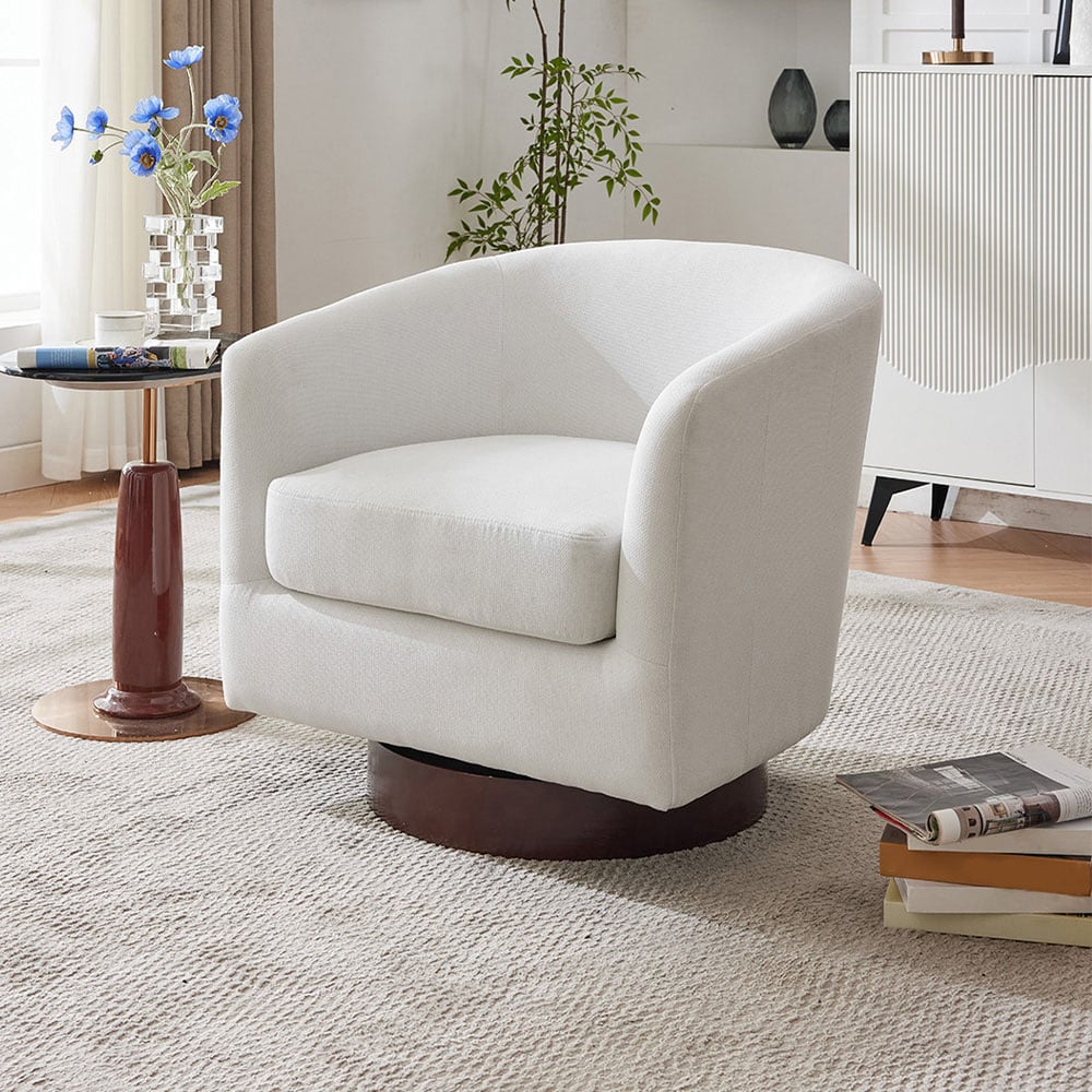 Living and Home Beige White PU Leather Retro Swivel Armchair Image 7