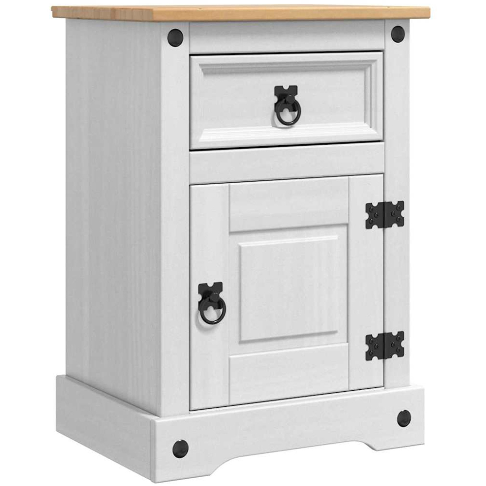 vidaXL Corona Single Door Single Drawer White Solid Pine Wood Wide Bedside Table Image 2