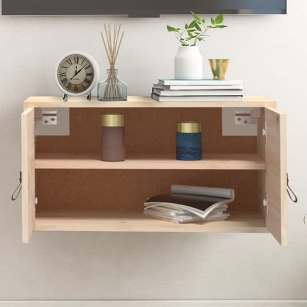 vidaXL 2 Door Natural Pine Wood Wall Cabinet Image 1