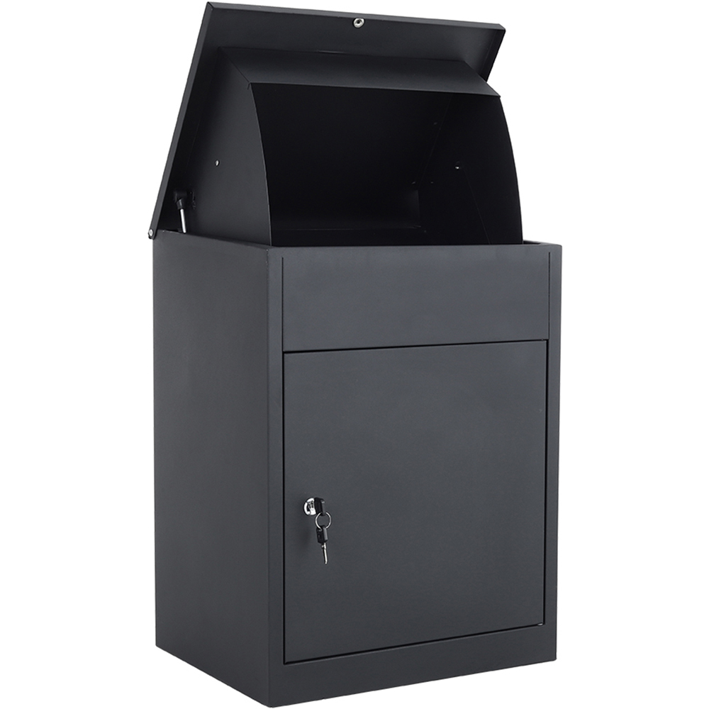 Living and Home Black Galvanised Steel Lockable Wall Mounted Parcel Drop Box Image 1