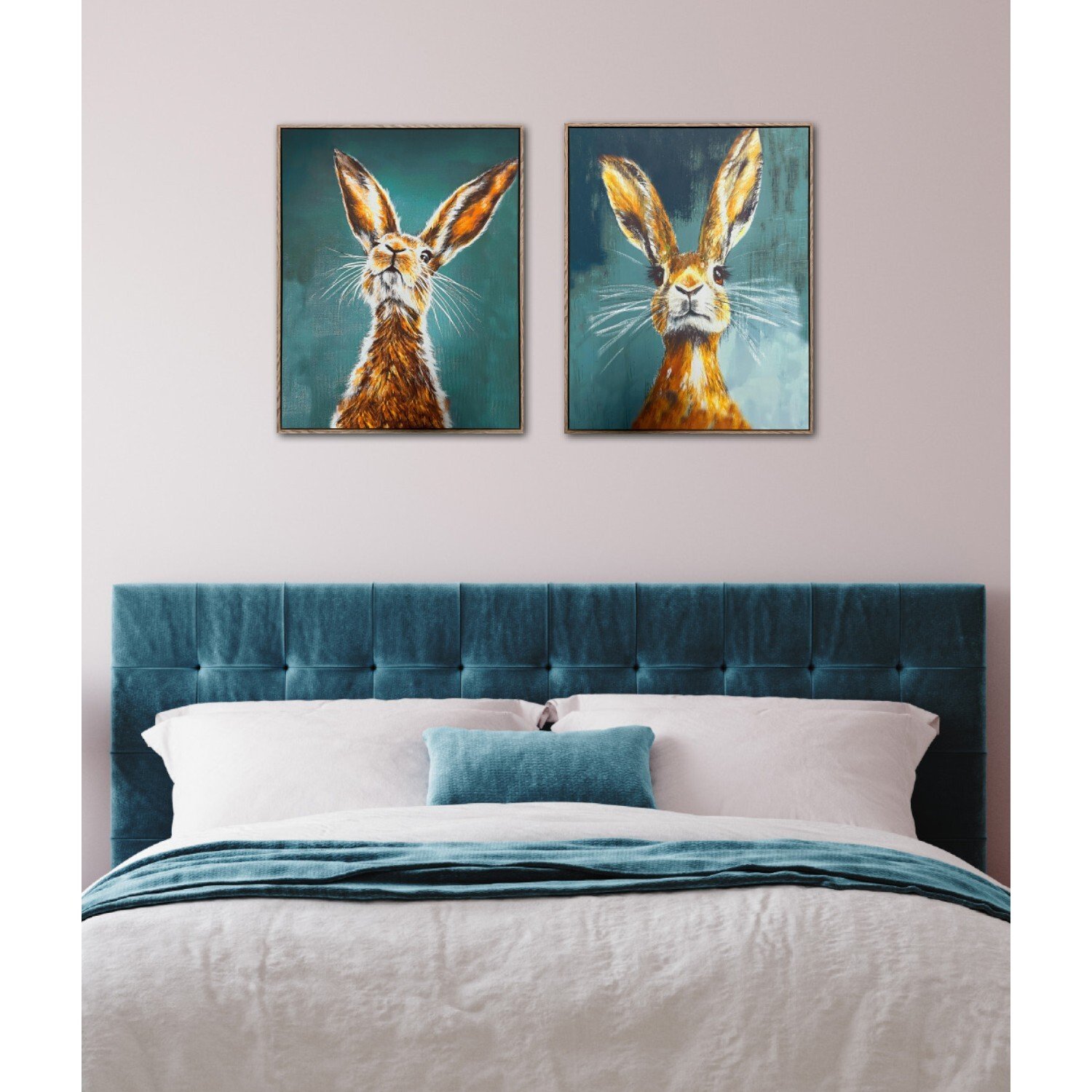 Set of 2 Ingram Curious Hare Framed Art Blue and Brown Image 2