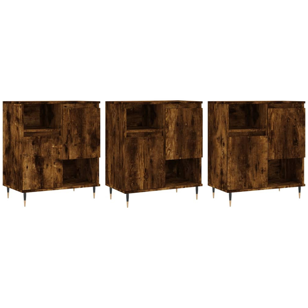 vidaXL 2 Door 2 Shelf Smoked Oak Sideboard Set of 3 Image 2