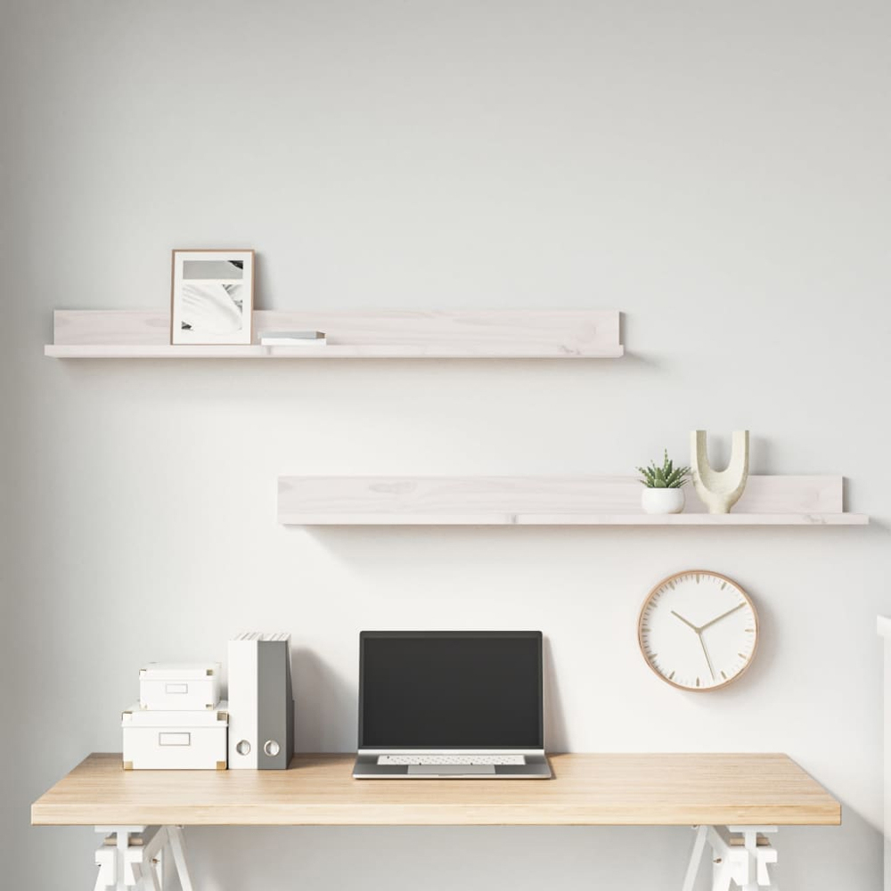 vidaXL 110cm Set of 2 White Solid Pine Wood Floating Wall Shelf Image 4