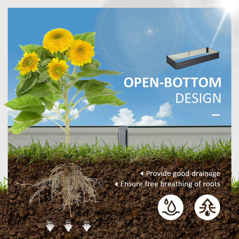 Outsunny Grey Galvanised Steel Raised Garden Bed Planter with Open Bottom Image 7