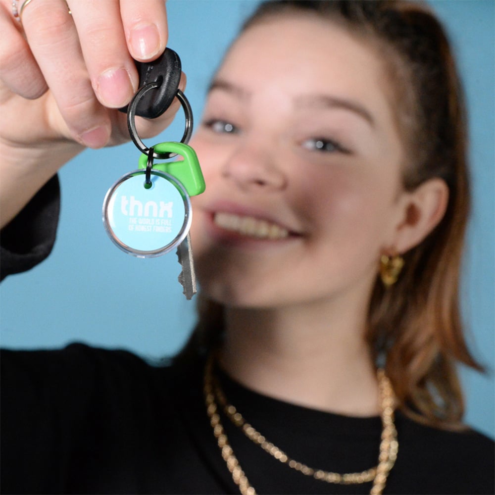 Thnx Green Small Airtag Keychain with QR Code Image 2