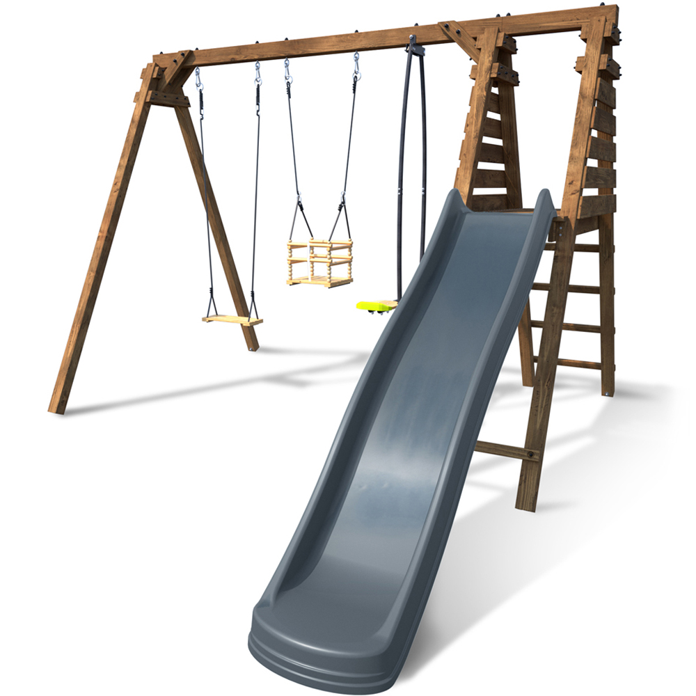 Soulet Trefle Kids Wooden Triple Swing Set with Slide Image 4