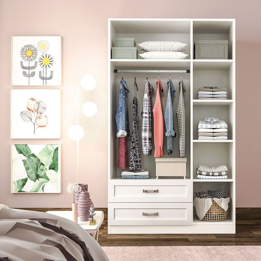 Evu VISTA 3 Door 2 Drawer White Mirrored Wardrobe Image 4