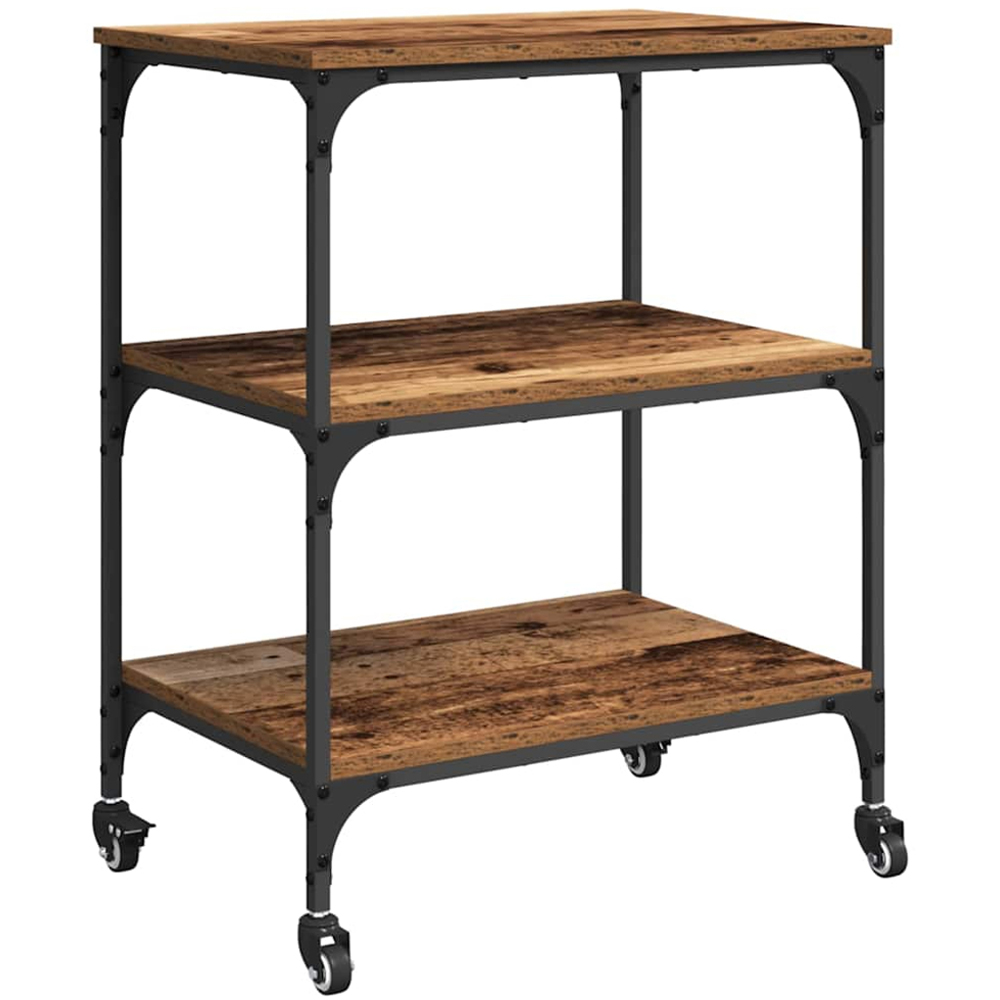 vidaXL 3 Shelf Old Wood Kitchen Trolley Image 4