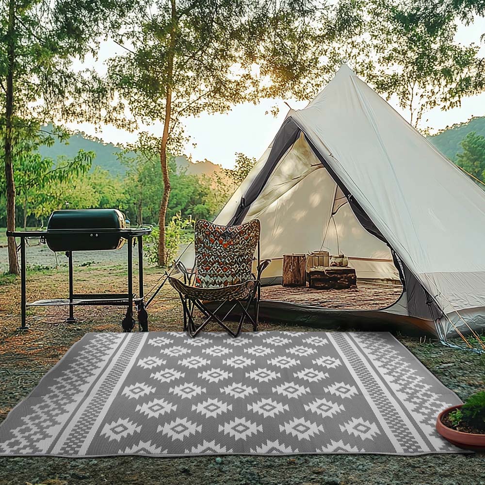 Green Decore Riffle Sharkskin Grey and White Camping and Picnic Rug 150 x 240cm Image 6
