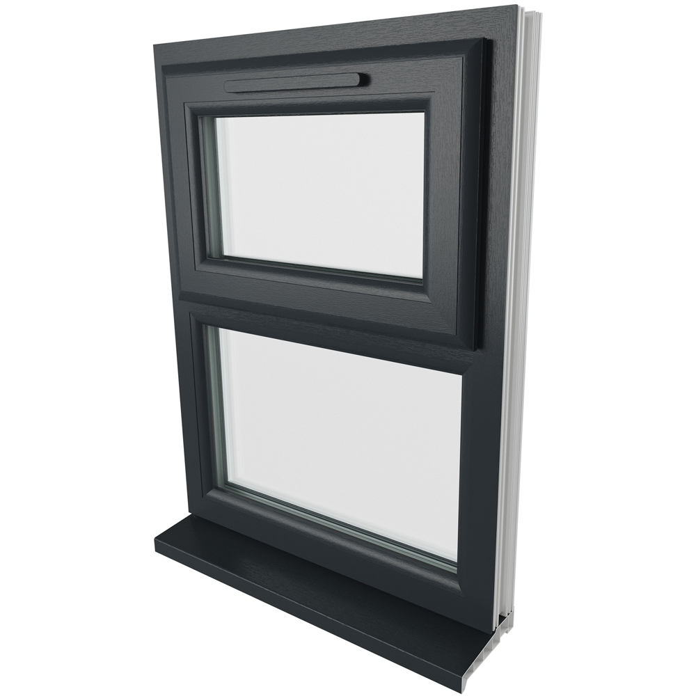 Crystal uPVC Triple Glazed Window Top Hung Over Fixed Light Grey White Clear Glass 610x820mm Image 9