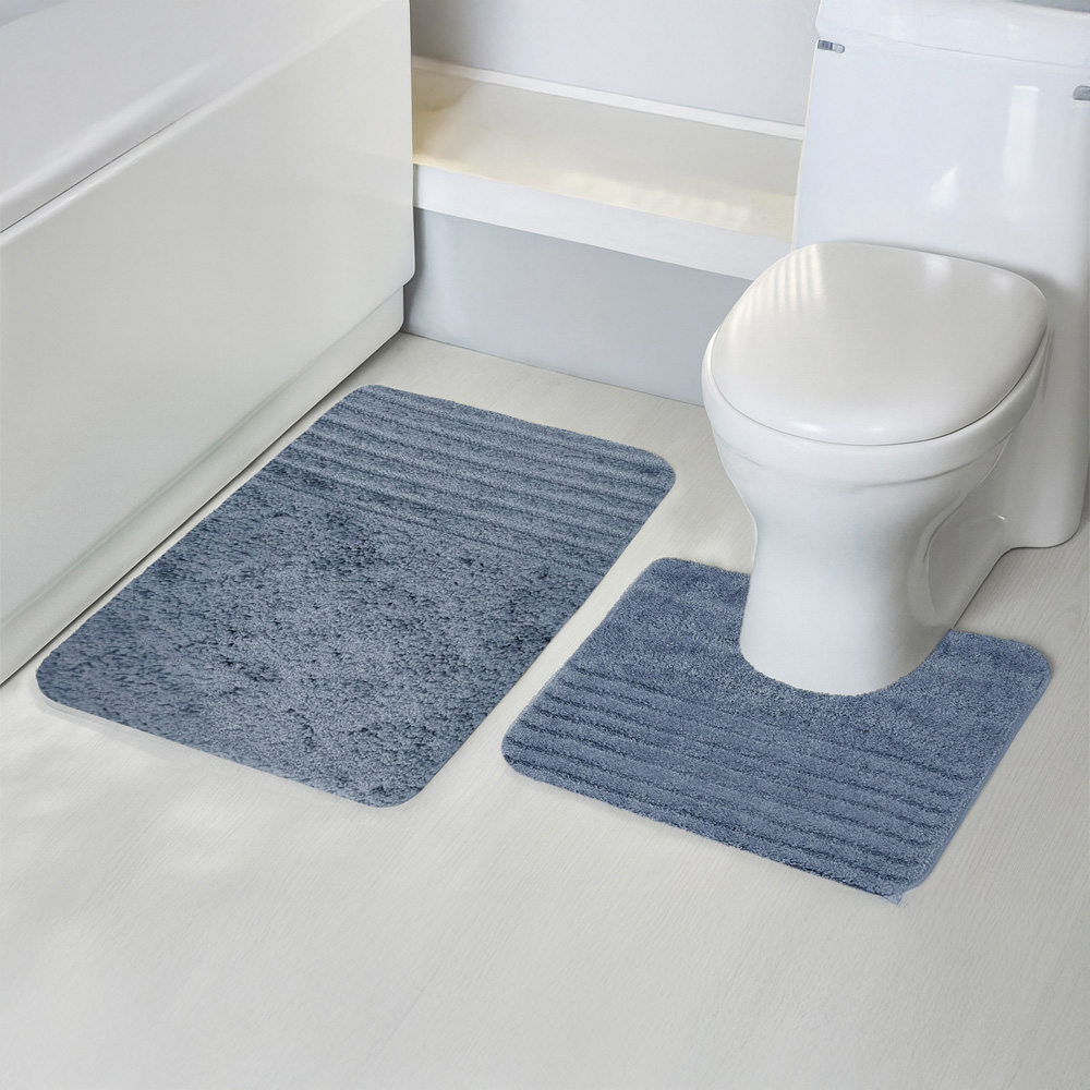 Velosso Linear Blue Bath Mat Set Image 2