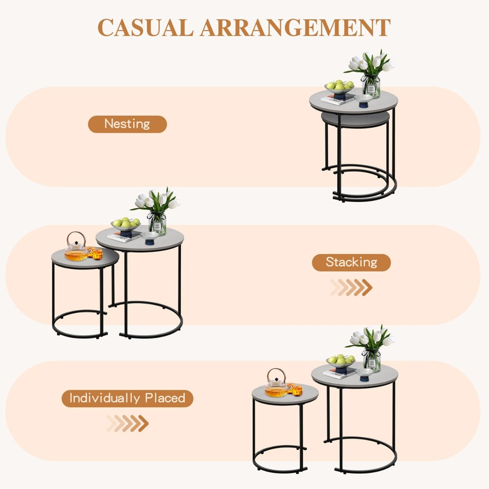 Alivio Grey Round Nesting Coffee Tables Set of 2 Image 6